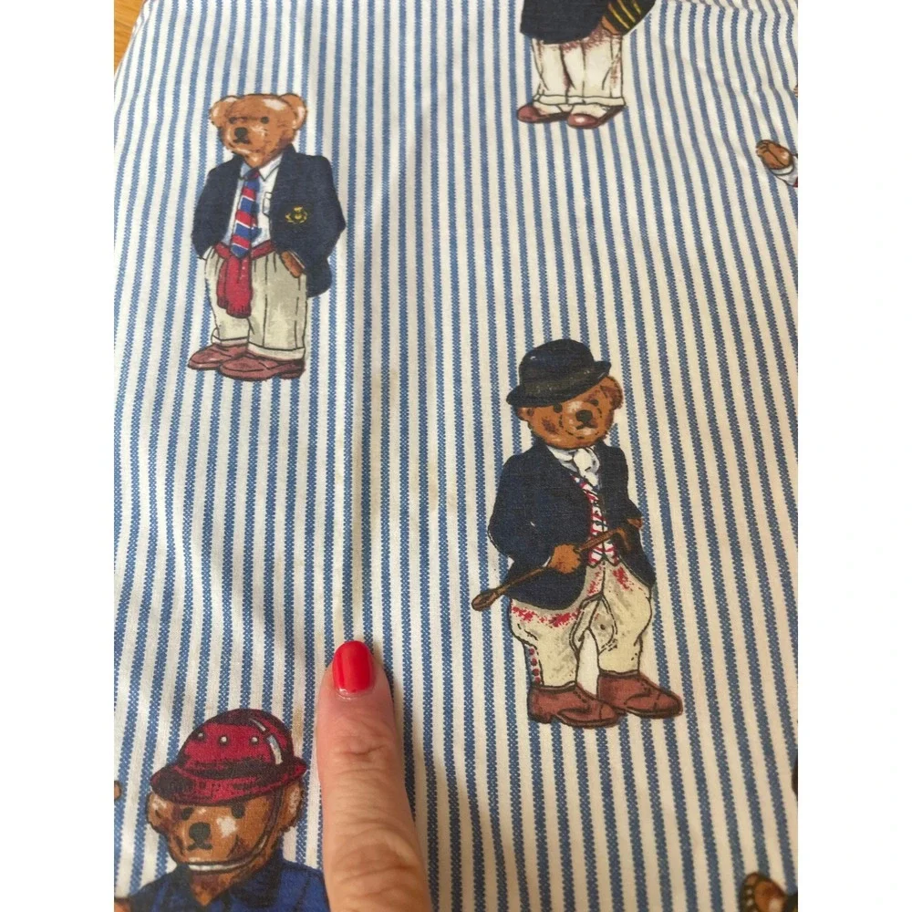 Vintage Ralph Lauren Polo Bear Blue White Striped Twin Flat and Fitted Sheet‎